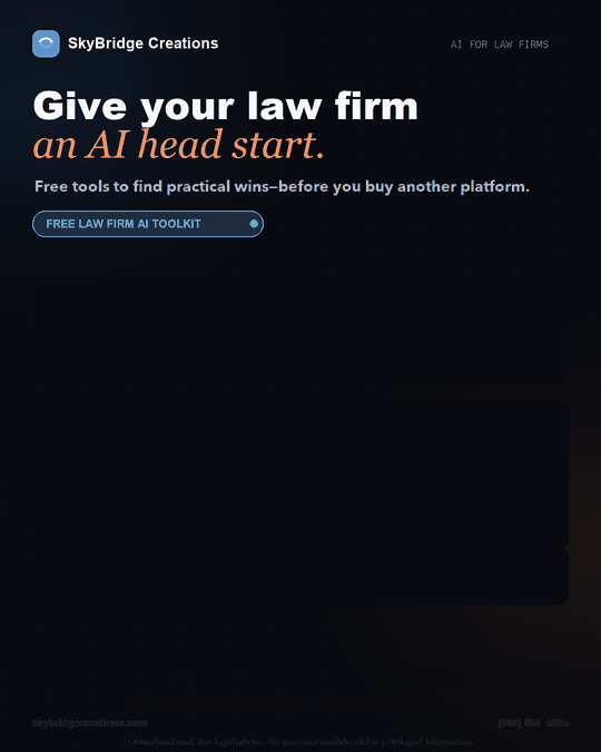 Animated overview of an AI readiness scan, intake handoff demo, prompt pack and human review workflow for Texas law firms